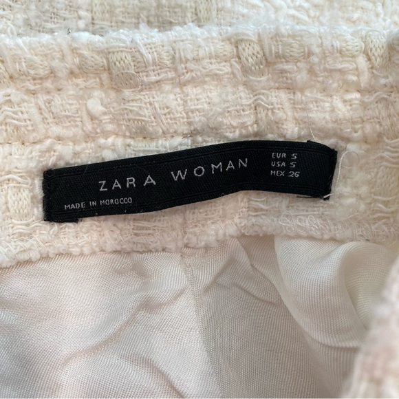 ZARA Ivory White Cream Silver Tweed Fringe Pearl Button Mini Skirt - Picture 5 of 9